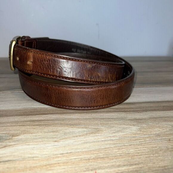 L.L. Bean Leather Belt Men’s Size 42 Brown Gold Tone Buckle USA Made Work Chore - Picture 2 of 8